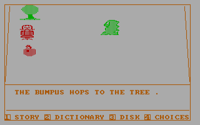 Story Machine IBM PC/Compatibles Screenshot: The bumpus hops to the tree.