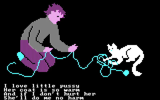 Hey Diddle Diddle IBM PC/Compatibles Screenshot: A cat playing with yarn.