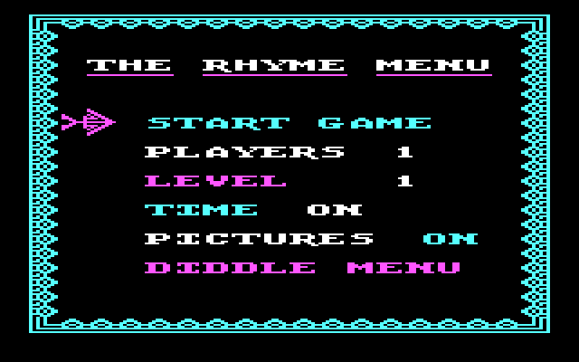 Hey Diddle Diddle IBM PC/Compatibles Screenshot: The rhyme game menu.