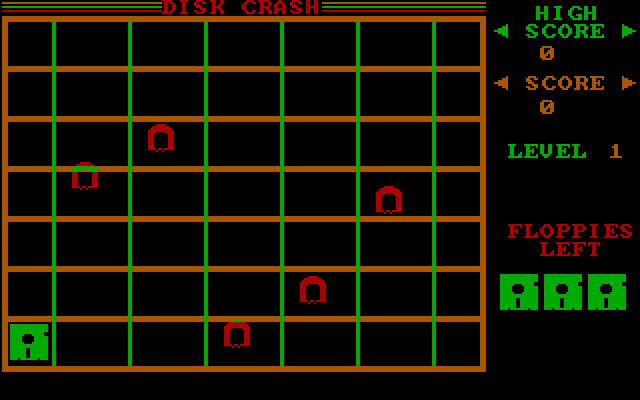 Disk Crash IBM PC/Compatibles Screenshot: The disk begins on the bottom level on the left side.