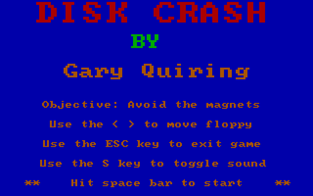 Disk Crash IBM PC/Compatibles Screenshot: Title screen.