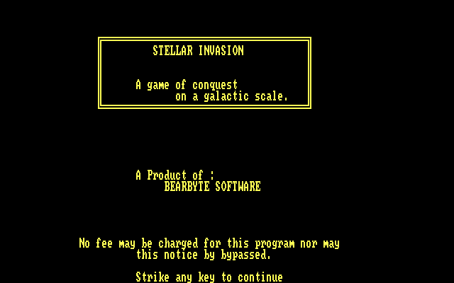 Stellar Invasion IBM PC/Compatibles Screenshot: Title screen.