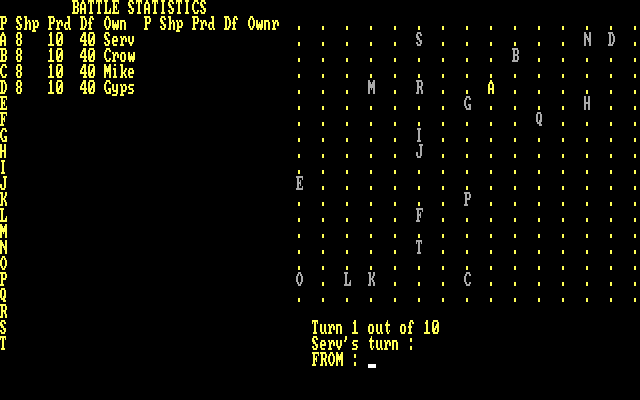 Stellar Invasion IBM PC/Compatibles Screenshot: Starting a new game, player one's turn.