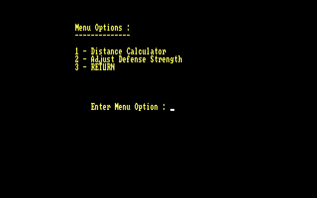 Stellar Invasion IBM PC/Compatibles Screenshot: The in-game menu options.