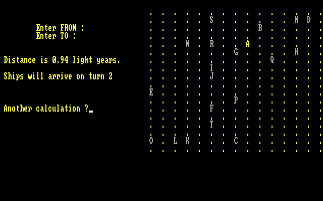 Stellar Invasion IBM PC/Compatibles Screenshot: Distance calculation...