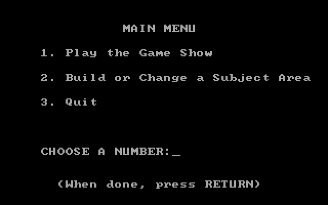 Game Show, The IBM PC/Compatibles Screenshot: The main menu.