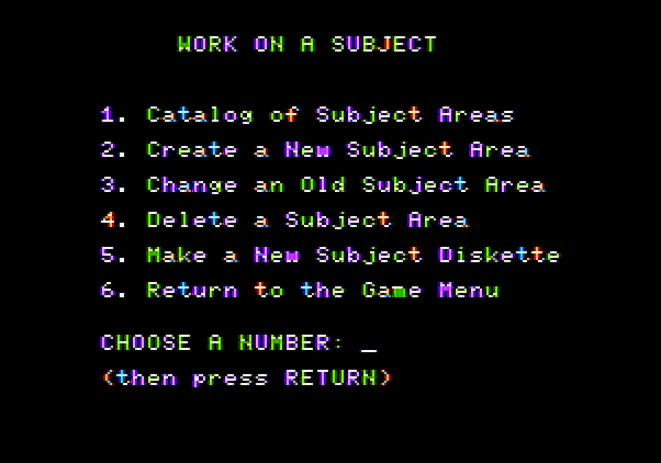 Game Show, The Apple II Screenshot: You can modify the subjects...