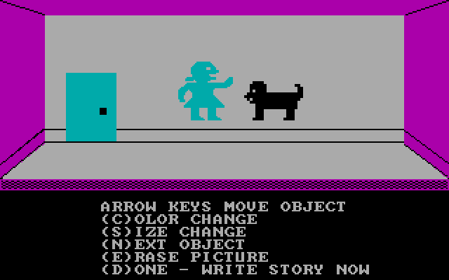 Kidwriter IBM PC/Compatibles Screenshot: Placing objects in the scene.
