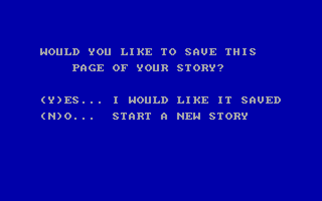 Kidwriter IBM PC/Compatibles Screenshot: Done with the first page of the story. Save this page?
