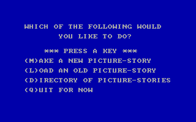 Kidwriter IBM PC/Compatibles Screenshot: The main menu.