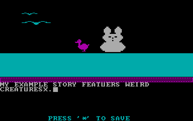 Kidwriter IBM PC/Compatibles Screenshot: Once objects are in place, you can write a story. I sure could use a spell checker!