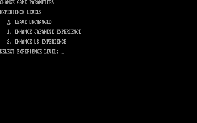 In Harm's Way IBM PC/Compatibles Screenshot: You can change the experience levels too.