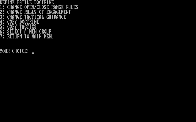 In Harm's Way IBM PC/Compatibles Screenshot: Define the battle doctrine.