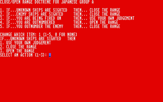 In Harm's Way Atari ST Screenshot: Setting up the battle doctrine.