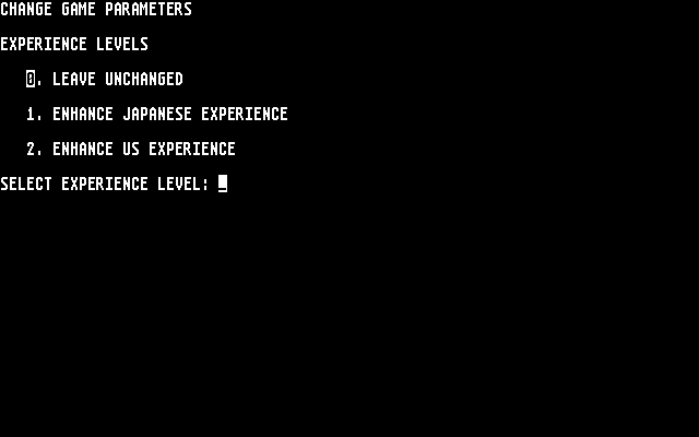 In Harm's Way Atari ST Screenshot: Changing experience levels.