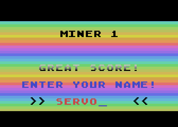 Miner 2049er Atari 8-bit Screenshot: Enter your name into the high score table.