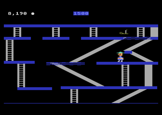Miner 2049er Atari 8-bit Screenshot: Just a few more segments to go...can I jump over there?