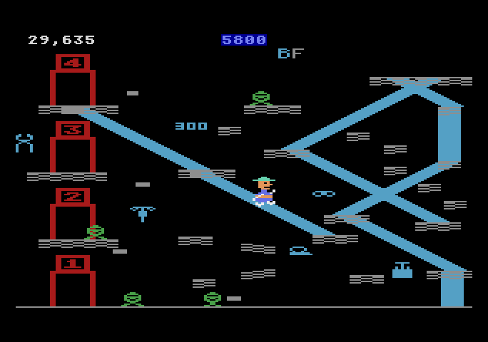 Miner 2049er Atari 5200 Screenshot: Falling down a slide...