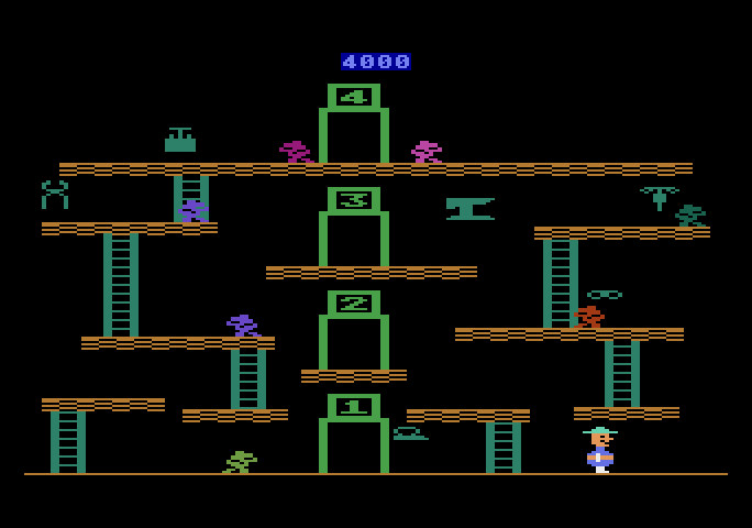 Miner 2049er Atari 5200 Screenshot: Use the teleporters to reach different platforms.