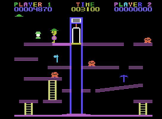Miner 2049er ColecoVision Screenshot: Use the elevator to reach new platforms...