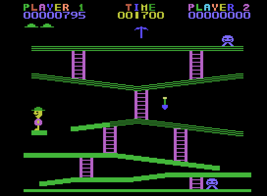 Miner 2049er ColecoVision Screenshot: After picking up an item mutants turn blue and will be destroyed if you touch them.