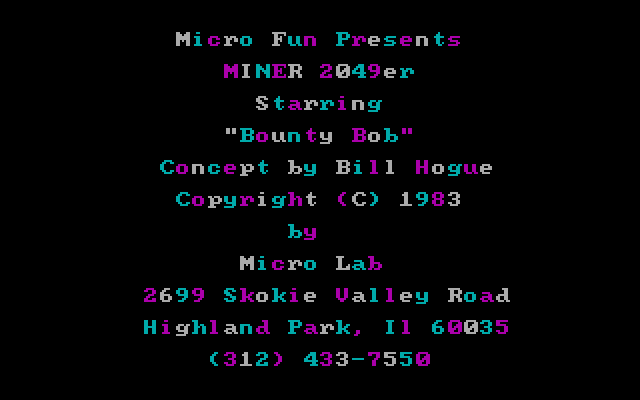 Miner 2049er IBM PC/Compatibles Screenshot: Title screen.