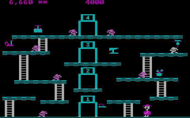 Miner 2049er IBM PC/Compatibles Screenshot: Use the elevator to reach new platforms.