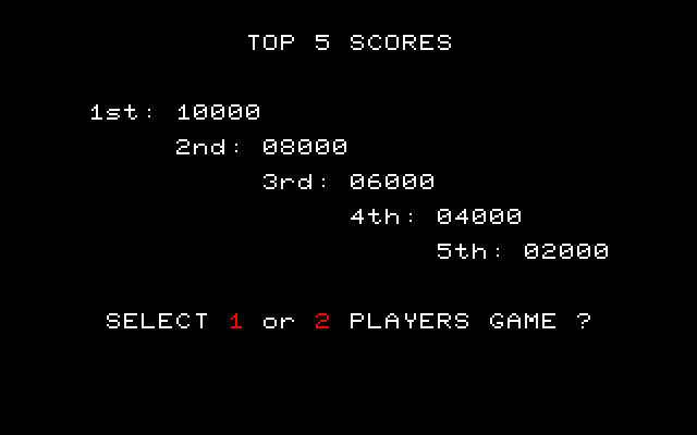 Miner 2049er Fujitsu FM-7 Screenshot: Main menu; start a 1 or 2 player game?