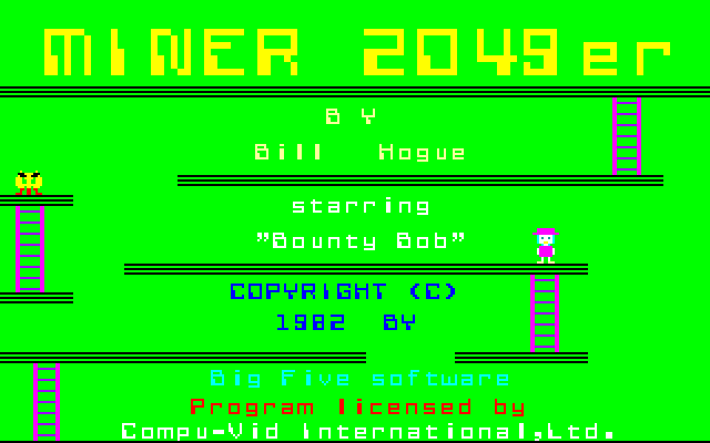 Miner 2049er Fujitsu FM-7 Screenshot: Title screen; another of the various colors this screen changes to.