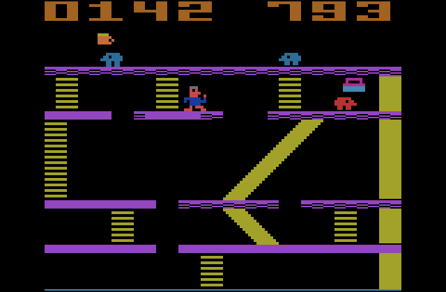 Miner 2049er Atari 2600 Screenshot: Game start; walking along the platforms...
