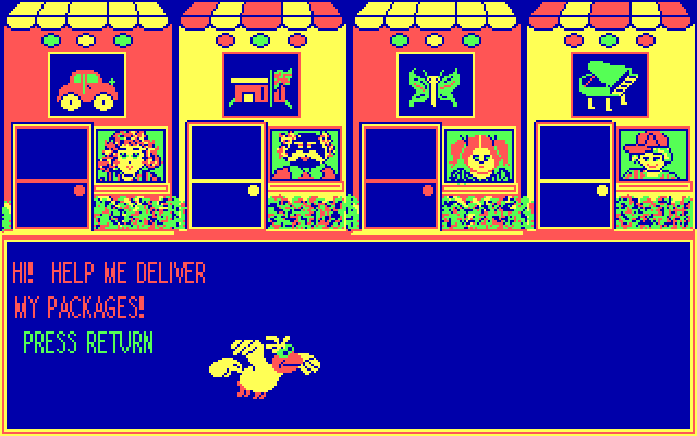 Big Bird's Special Delivery IBM PC/Compatibles Screenshot: Ready to deliver packages?