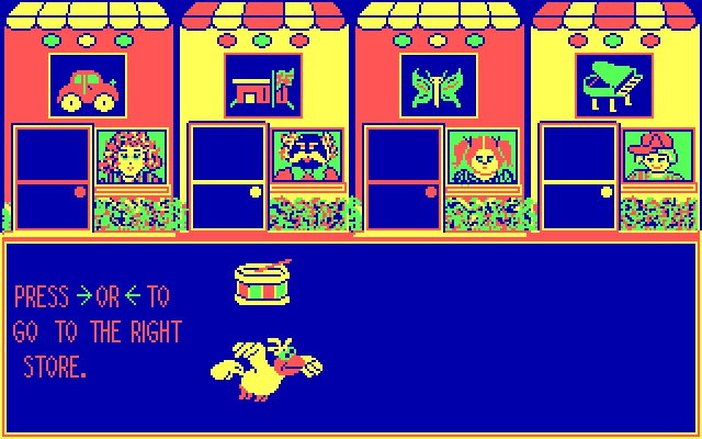 Big Bird's Special Delivery IBM PC/Compatibles Screenshot: Deliver the drum to the music store.