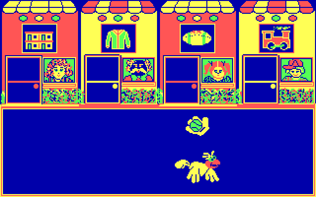Big Bird's Special Delivery IBM PC/Compatibles Screenshot: Looks like the right place to deliver a baseball glove...