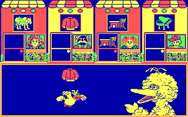 Big Bird's Special Delivery IBM PC/Compatibles Screenshot: Help deliver this coat...