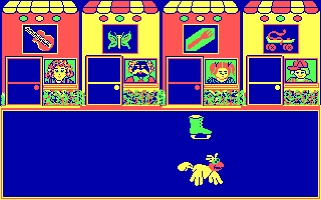 Big Bird's Special Delivery IBM PC/Compatibles Screenshot: Find the right place to deliver this skate.