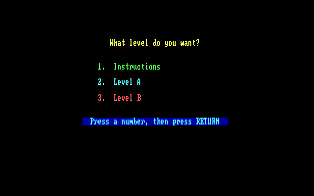 Big Bird's Special Delivery IBM PC/Compatibles Screenshot: What level do you want?
