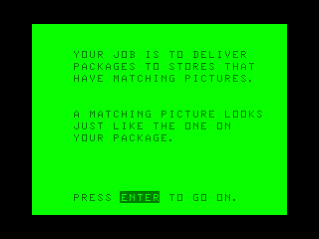 Big Bird's Special Delivery TRS-80 Color Computer Screenshot: Instructions.
