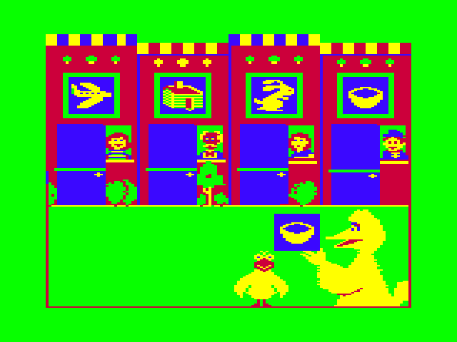 Big Bird's Special Delivery TRS-80 Color Computer Screenshot: Game start; Big Bird has a package to deliver!