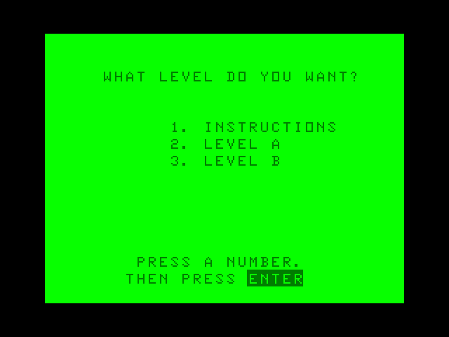 Big Bird's Special Delivery TRS-80 Color Computer Screenshot: Two skill levels are available.