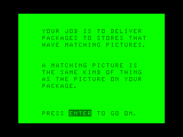 Big Bird's Special Delivery TRS-80 Color Computer Screenshot: Instructions for the second game.