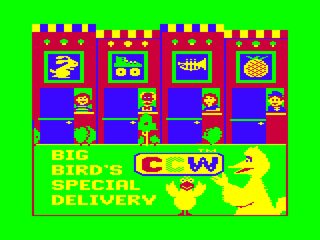 Big Bird's Special Delivery TRS-80 Color Computer Screenshot: Title screen.
