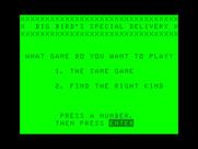 Big Bird's Special Delivery for TRS-80 Color Computer - The main menu.