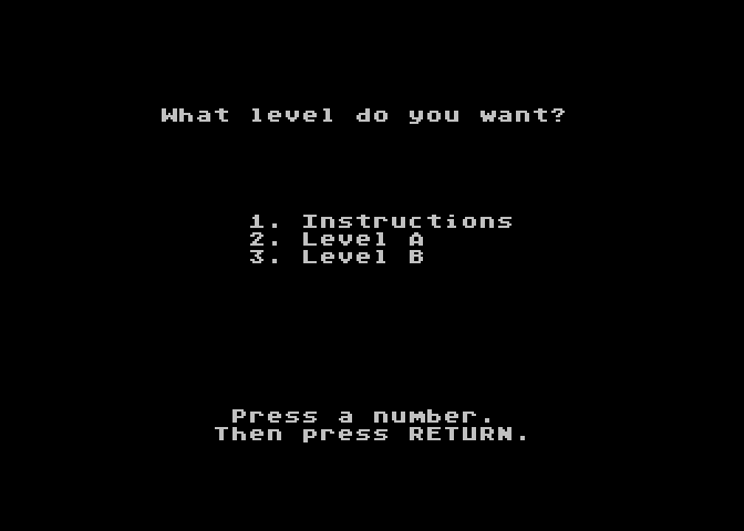 Big Bird's Special Delivery Atari 8-bit Screenshot: Two different skill levels are available.