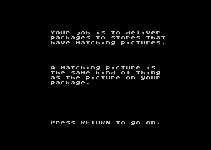 Big Bird's Special Delivery Atari 8-bit Screenshot: Instructions for the second game variation.