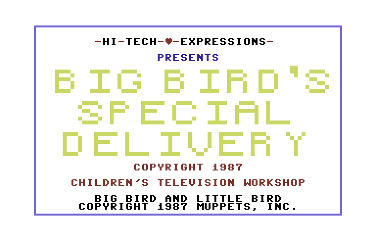 Big Bird's Special Delivery Commodore 64 Screenshot: Loading screen (Hi-Tech Expressions release).