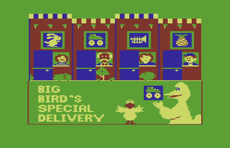 Big Bird's Special Delivery Commodore 64 Screenshot: Title screen.
