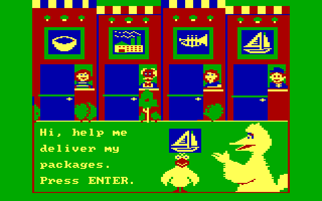 Big Bird's Special Delivery IBM PC/Compatibles Screenshot: Are you ready to deliver packages?