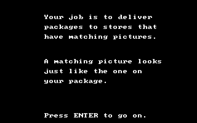 Big Bird's Special Delivery IBM PC/Compatibles Screenshot: How to play the game.