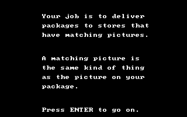 Big Bird's Special Delivery IBM PC/Compatibles Screenshot: Instructions for the second game.