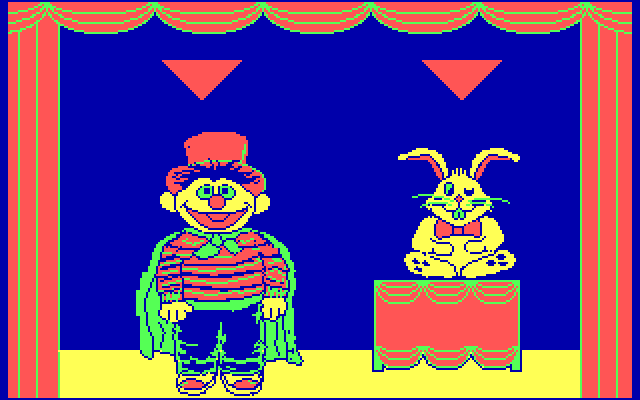 Ernie's Magic Shapes IBM PC/Compatibles Screenshot: Ernie pulls a rabbit out of the hat when you are successful.